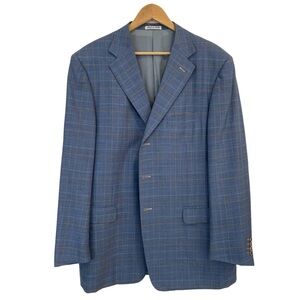 Pal Zileri Italy blazer blue beige tan plaid 100% wool 3 button closure size 56